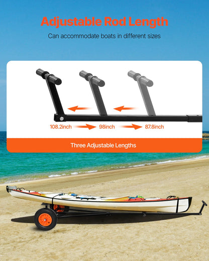 420lbs Boat Trailer Dolly Mover Adjustable Length with 15.7 in Pneumatic Tires