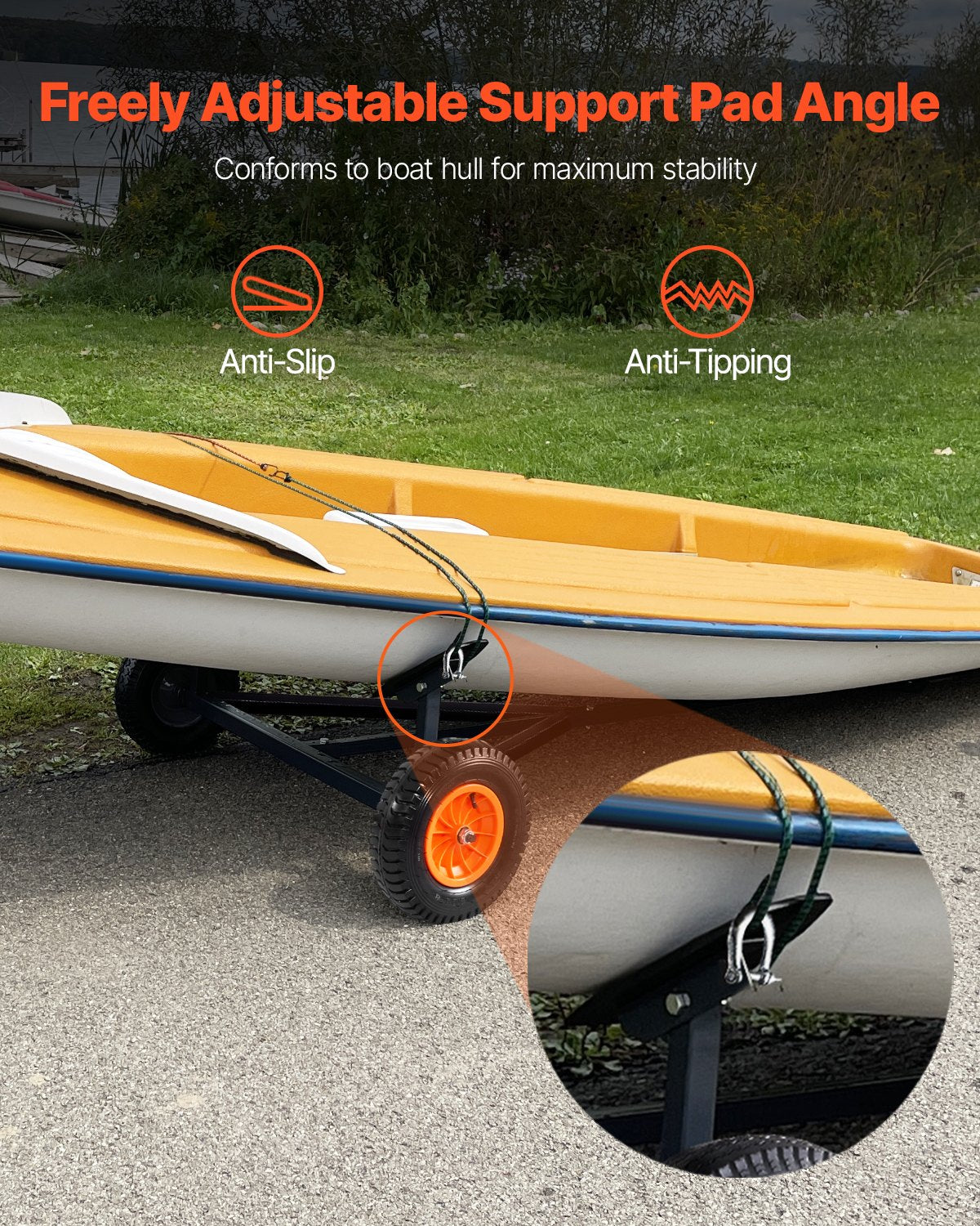 420lbs Boat Trailer Dolly Mover Adjustable Length with 15.7 in Pneumatic Tires