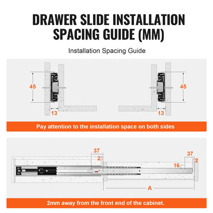 VEVOR 10 Pairs of 609.6mm Drawer Slides Side Mount Rails, Heavy Duty Full Extension Steel Track, Soft-Close Noiseless Guide Glides Cabinet Kitchen Runners with Ball Bearing, 100 Lbs Load Capacity