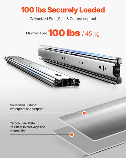 VEVOR Drawer Cabinet Slides Side Mount 22 inch 10 Pairs 100 LB Load Replacement