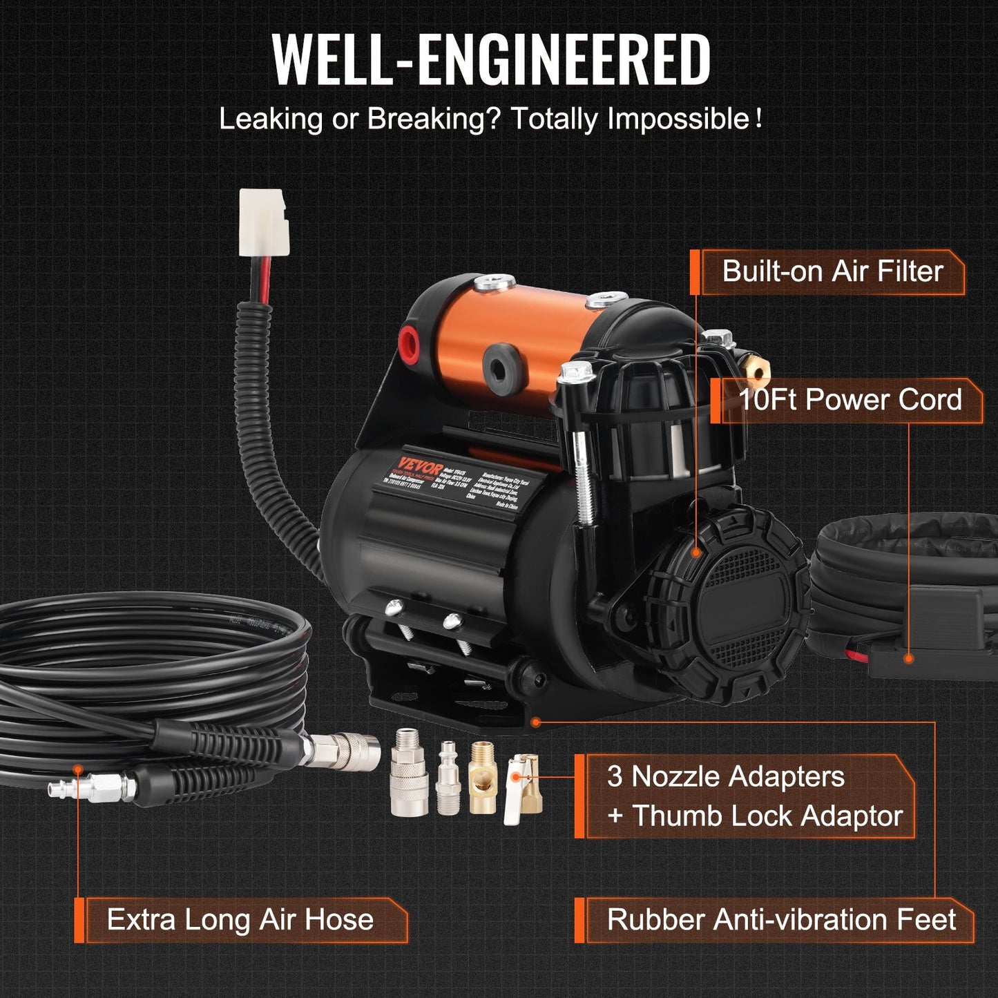 VEVOR Onboard Air Compressor Kit 150PSI Offroad Air Compressor Portable Tire Inflator Heavy Duty 3.5CFM Air Pump for Jeep SUV 4x4 Vehicle Compatibility with Air tools, Air horns, Lockers