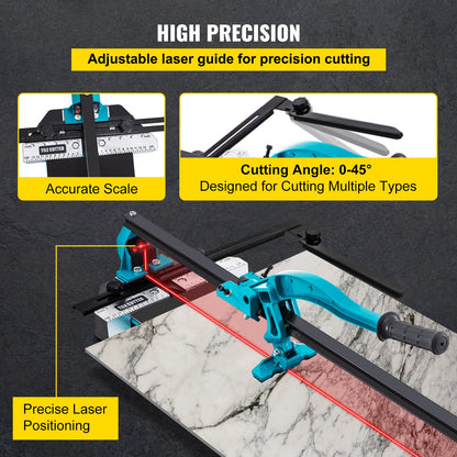 VEVOR Tile Cutter 24in Cutting Tool w/ Laser Guide Single Rail Double Brackets