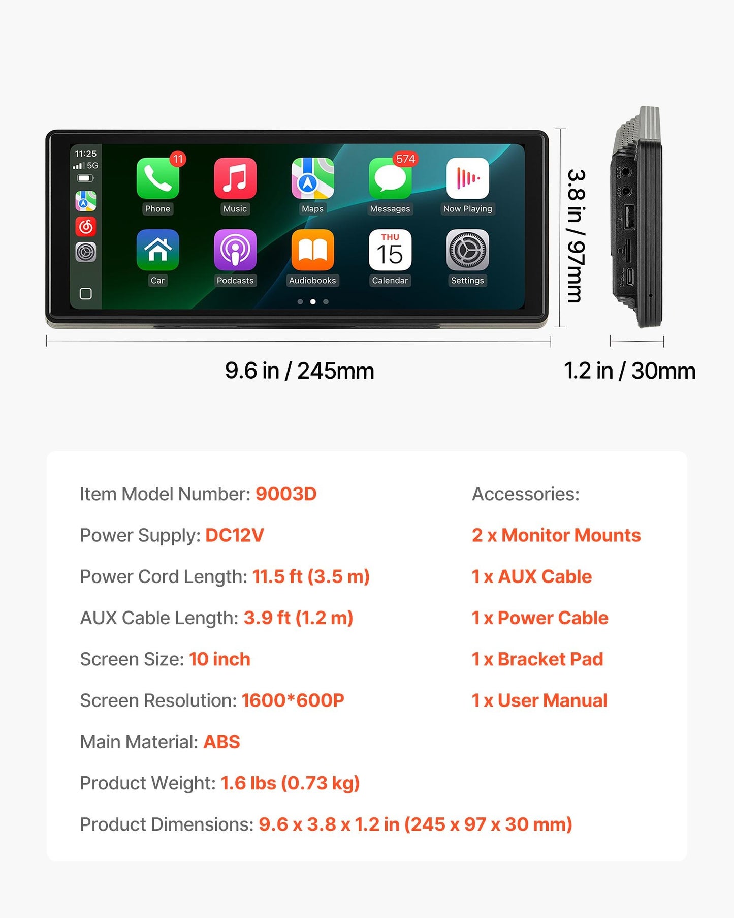 VEVOR Car Stereo Radio CarPlay Touchscreen 254 mm Apple Android Auto Bluetooth