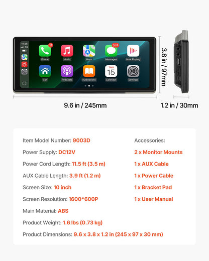 VEVOR Car Stereo Radio CarPlay Touchscreen 254 mm Apple Android Auto Bluetooth