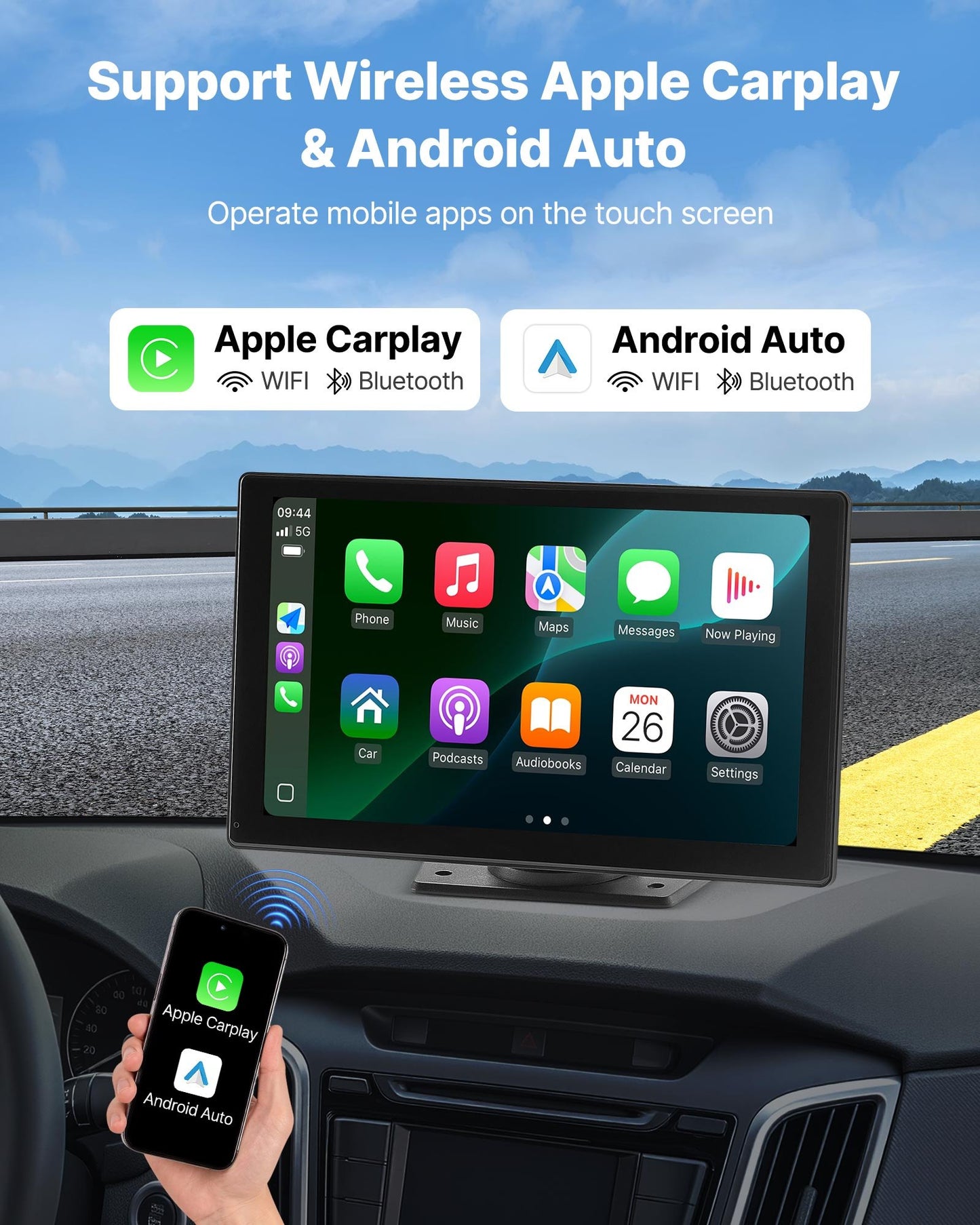 VEVOR Car Stereo Radio CarPlay Touchscreen 228.6 mm Apple Android Backup Camera