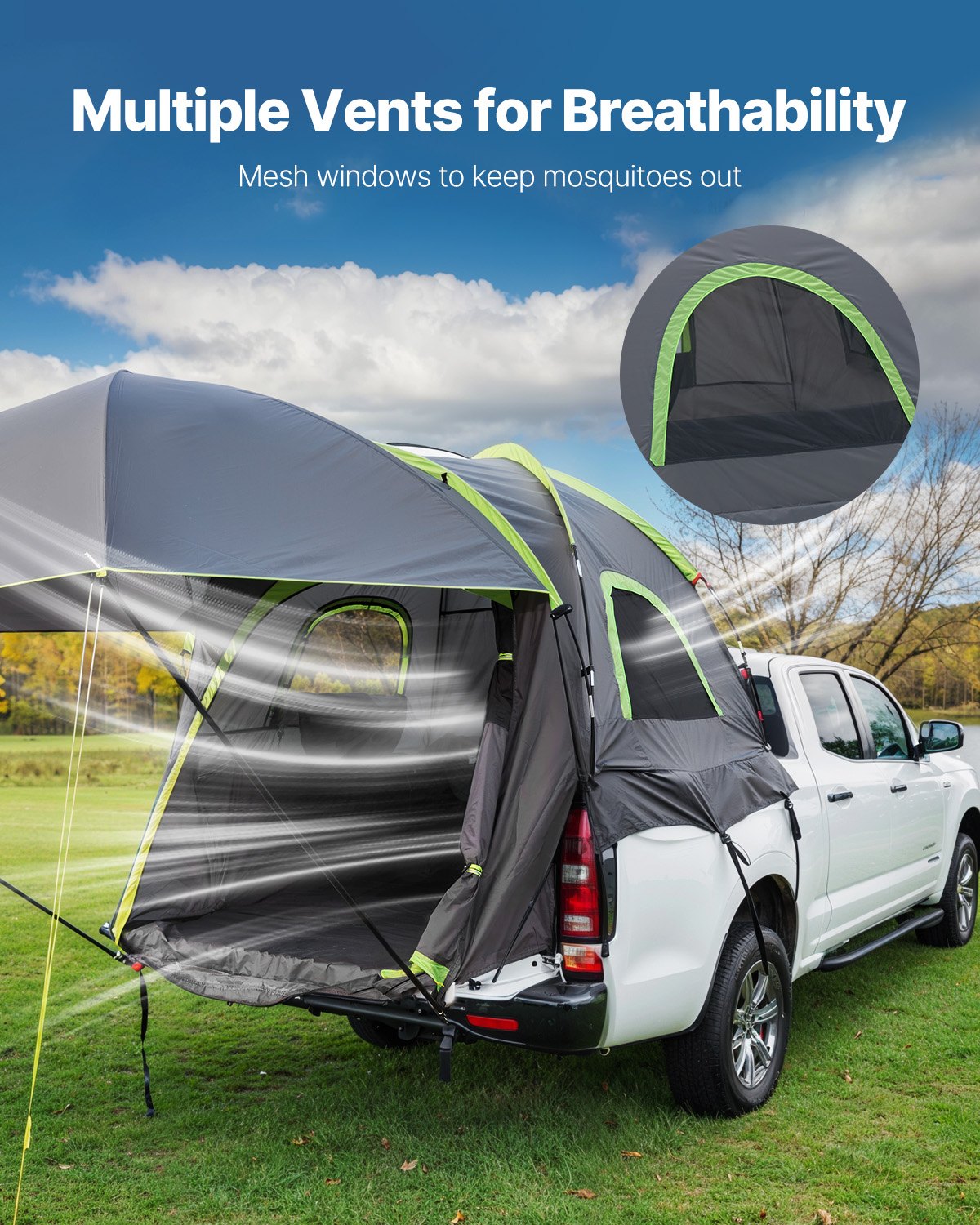 VEVOR Truck Tent 5.0-5.2ft Waterproof PU2000 Truck Bed Camping Tent 2-3 Person
