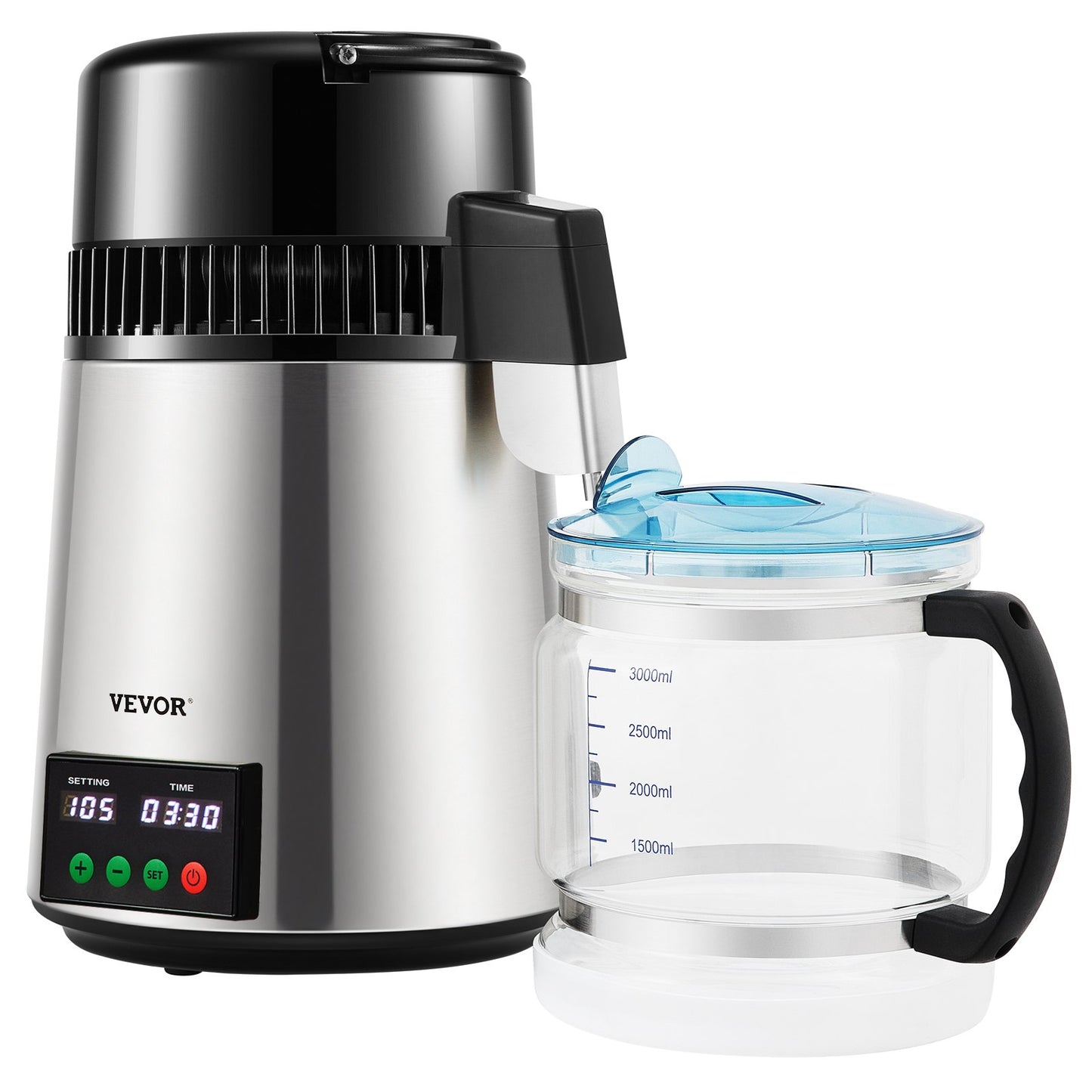 VEVOR 4L Water Distiller 1L/H Distilled Water Maker Timing & Temp Display Silver