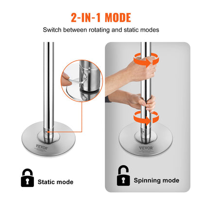 VEVOR Professional Dancing Pole, Spinning Static Dancing Pole Kit, Portable Removable Pole, 45mm Heavy-Duty Stainless Steel Pole, Height Adjustable Fitness Pole, for Exercise Home Club Gym, Silver