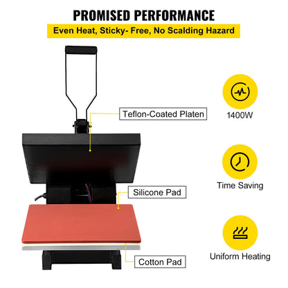 VEVOR Heat Press 15X15 Inch Heat Press Machine Industrial Quality Power T Shirt Heat Press Sublimation Machine Clamshell Heat Press Machine for T Shirts
