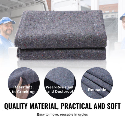 VEVOR Moving Blankets, 1829 x 1372 mm, 12 kg/dz Weight, 12 Pack, Professional Recycled Cotton Packing Blanket, Large Heavy Duty Shipping Mover Pads Perfect for Protecting Furniture, Floors, Appliances