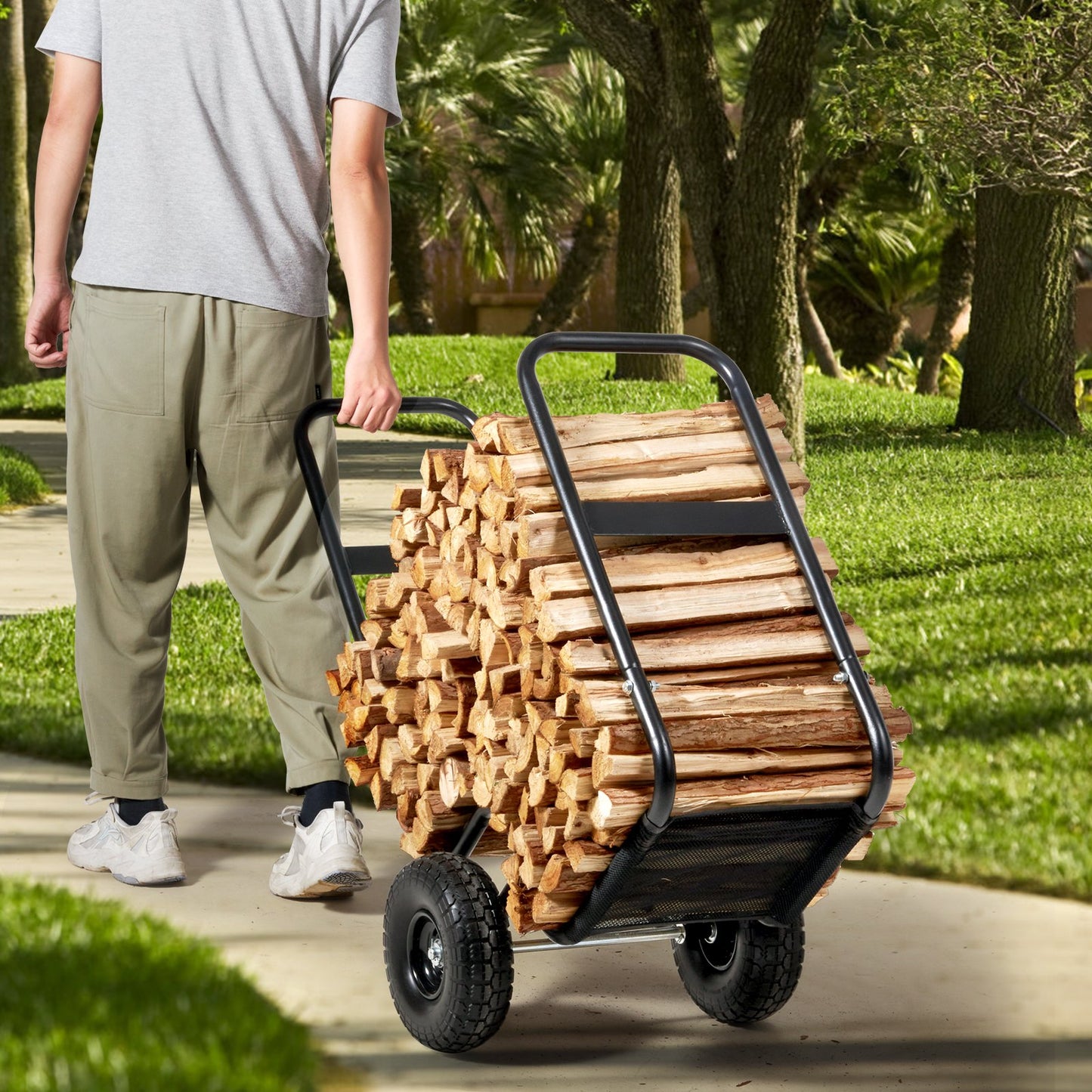 VEVOR Firewood Log Cart Wood Mover Hauler 250 lbs Capacity on PU Wheels Dolly