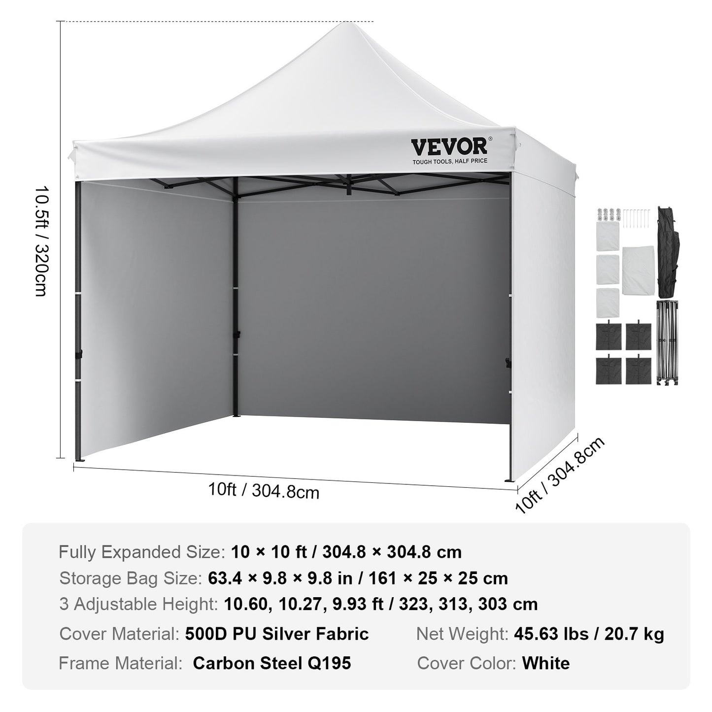 Pop Up Canopy Tent Outdoor Gazebo Tent 10x10FT with Sidewalls & Bag White