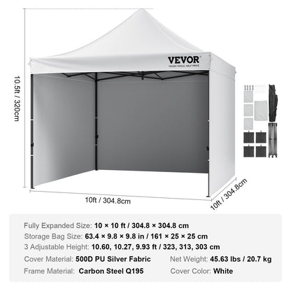 Pop Up Canopy Tent Outdoor Gazebo Tent 10x10FT with Sidewalls & Bag White