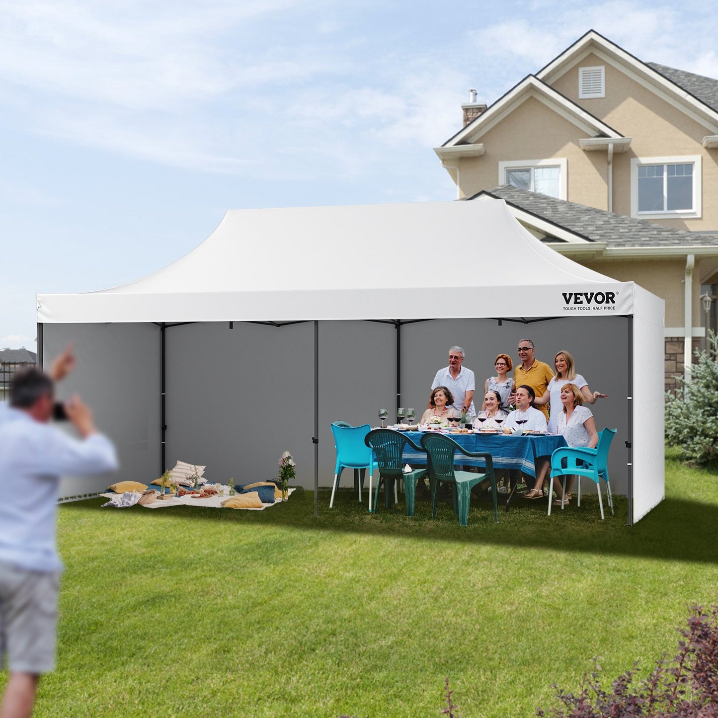 Pop Up Canopy Tent Outdoor Gazebo Tent 10x20FT with Sidewalls & Bag White