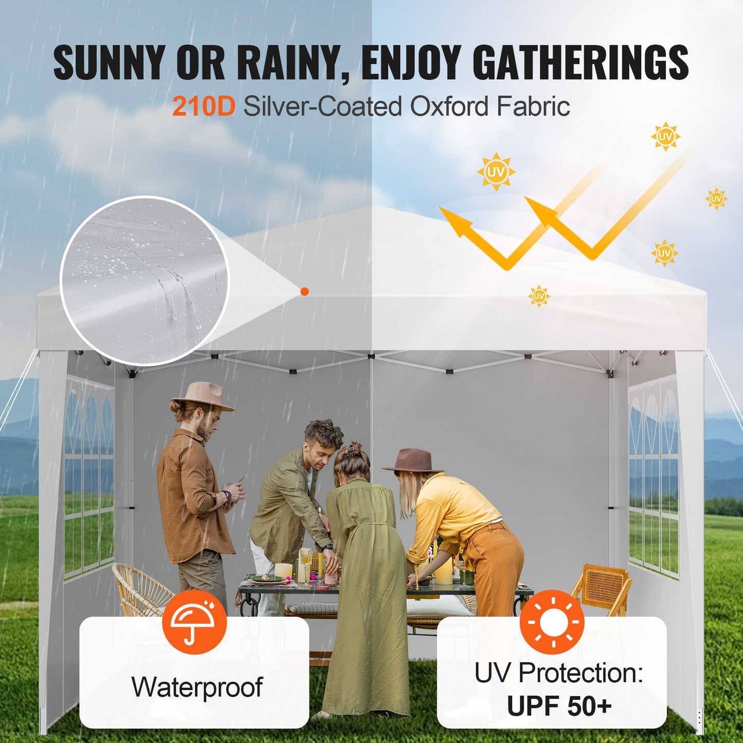 Pop Up Canopy, 2.95 x 2.95 m Instant Canopy Portable Gazebo with 3 Sidewalls & 2 Ventilated Windows, Height Adjustable Pop-Up Outdoor Shelter Tent for Events, Patio, Backyard, Party, Parking