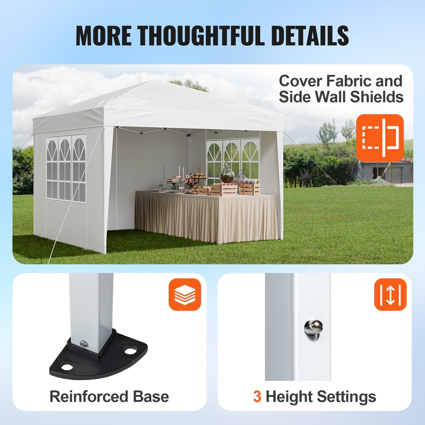 Pop Up Canopy, 2.95 x 2.95 m Instant Canopy Portable Gazebo with 3 Sidewalls & 2 Ventilated Windows, Height Adjustable Pop-Up Outdoor Shelter Tent for Events, Patio, Backyard, Party, Parking
