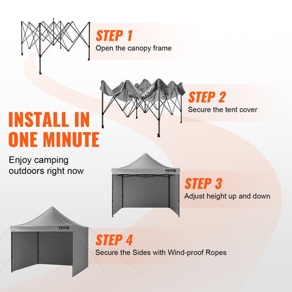 304.8 x 304.8 cm Pop up Canopy with Removable Sidewalls, Instant Canopies Portable Gazebo & Wheeled Bag, UV Resistant Waterproof, Enclosed Canopy Tent for Outdoor Events, Patio, Backyard, Party