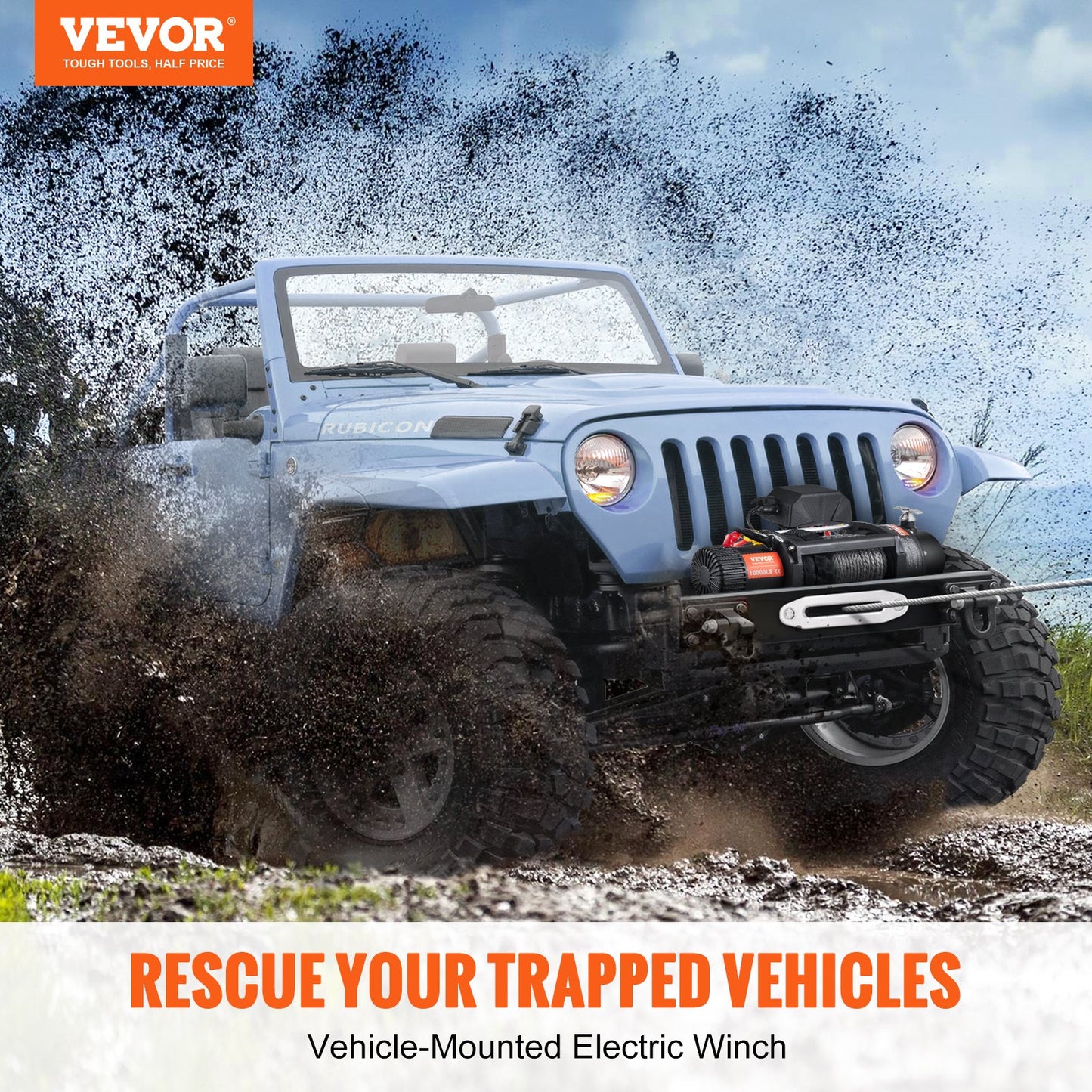 VEVOR Electric Winch, 4536 kg Load Capacity Nylon Rope Winch, IP67 8.9 mm x 25.9 m ATV Winch with Wireless Handheld Remote & Hawse Fairlead for Towing Jeep Off-Road SUV Truck Car Trailer Boat