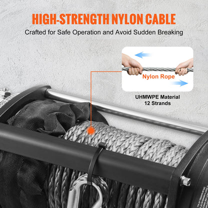 VEVOR Electric Winch, 4536 kg Load Capacity Nylon Rope Winch, IP67 8.9 mm x 25.9 m ATV Winch with Wireless Handheld Remote & Hawse Fairlead for Towing Jeep Off-Road SUV Truck Car Trailer Boat