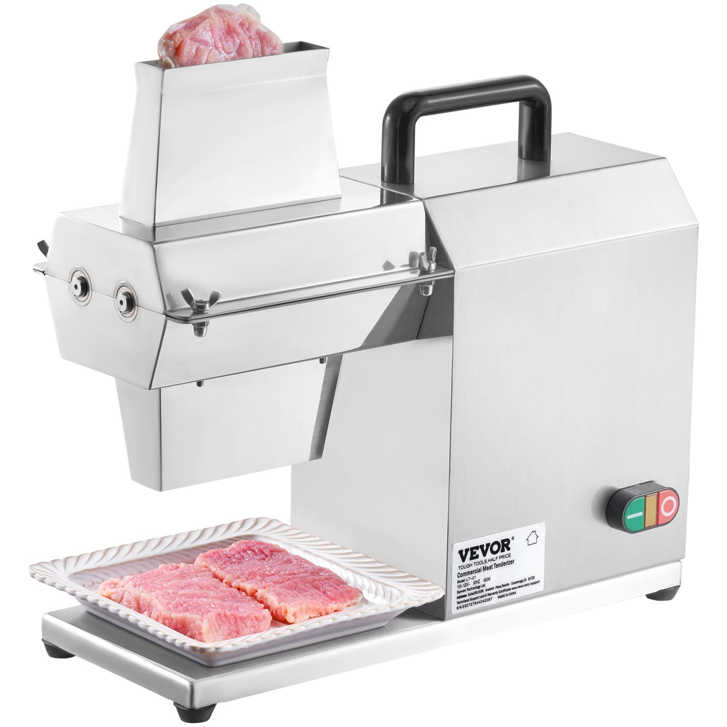 VEVOR Commercial Meat Tenderizer, Heavy Duty Stainless Steel Kitchen Tool with Handle, Meat Tong, and Cleaning Brush, 450W Electric Meat Tenderizer Machine for Beef, Turkey, Chicken, Pork, and Fish