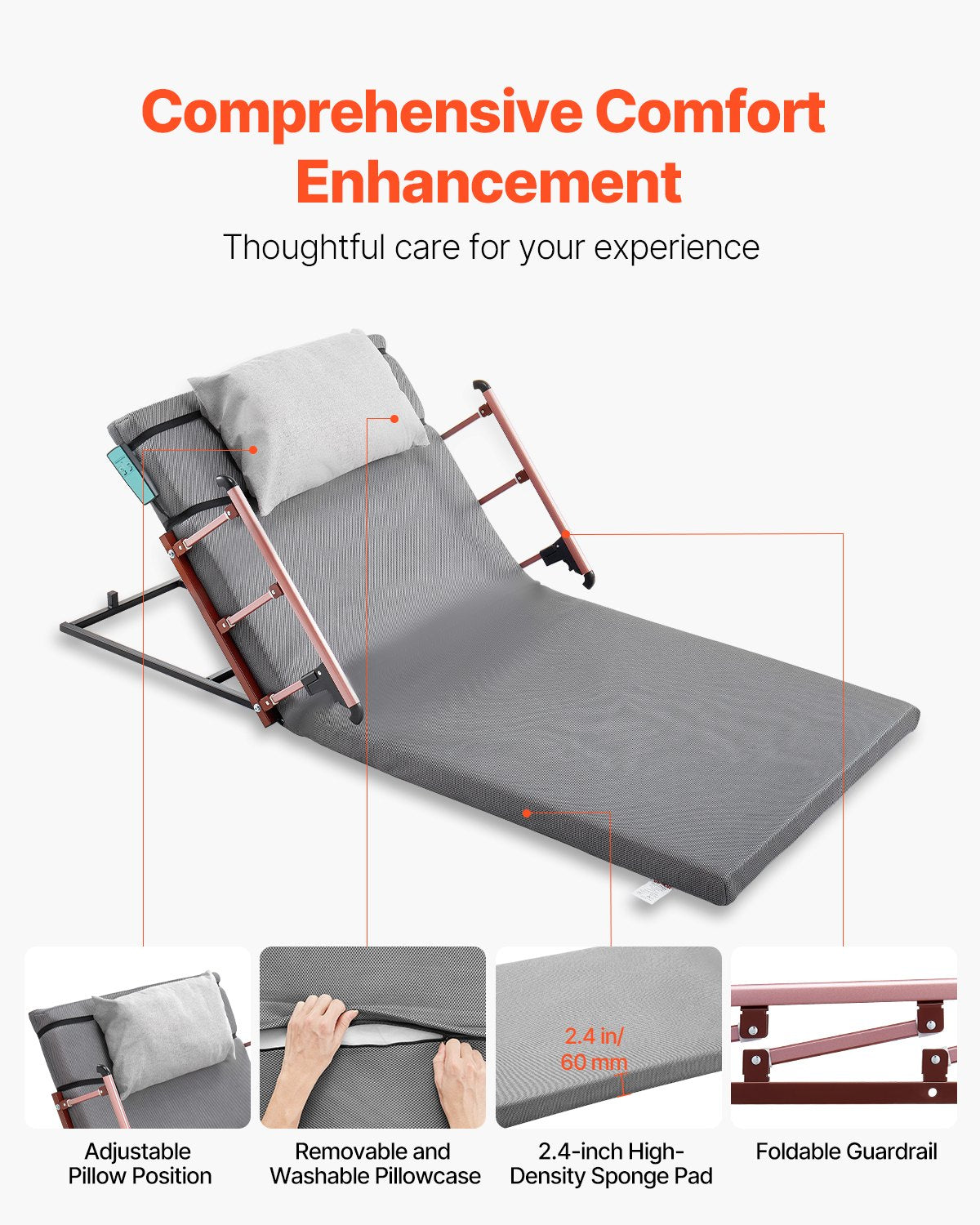 VEVOR Electric Lifting Backrest 136 kg 4-68° Adjustable with Folable Guardrail, 1910 x 960 mm