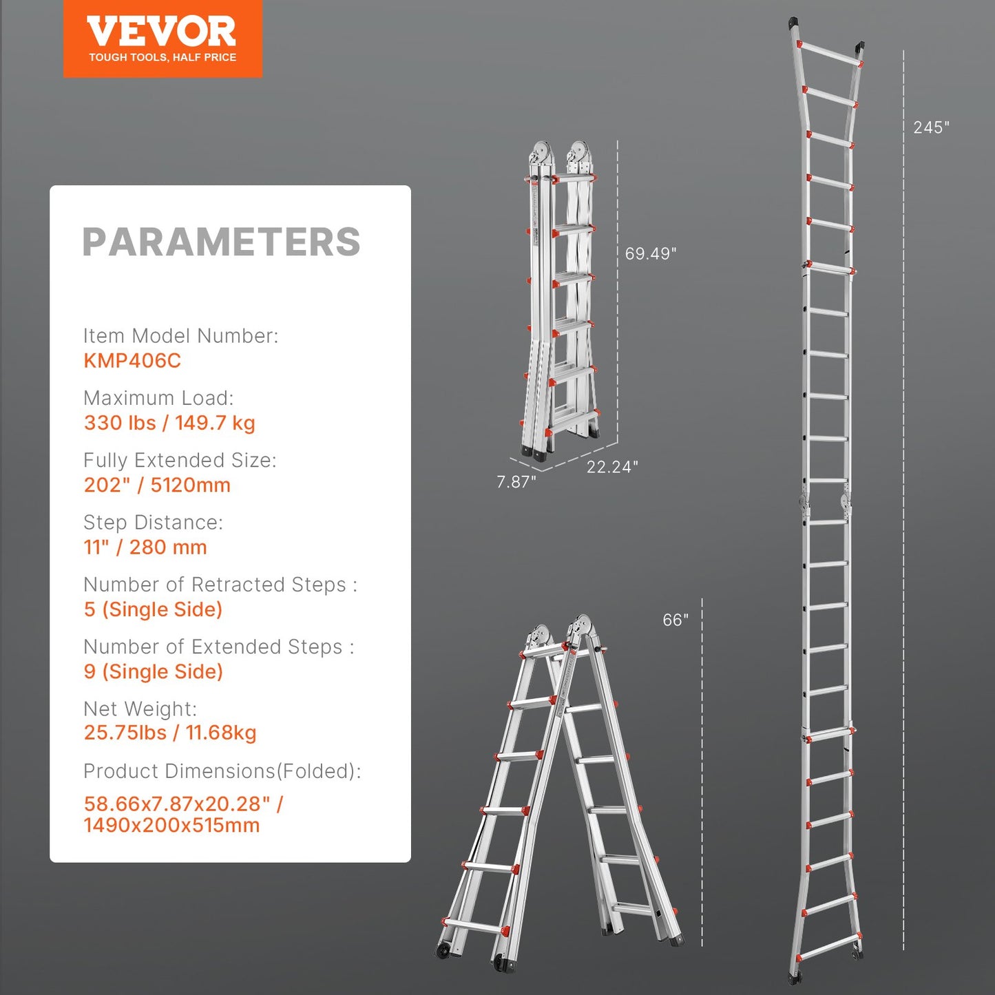 VEVOR Telescoping Ladder A Frame 20 FT Extension Multi-Function for Homework