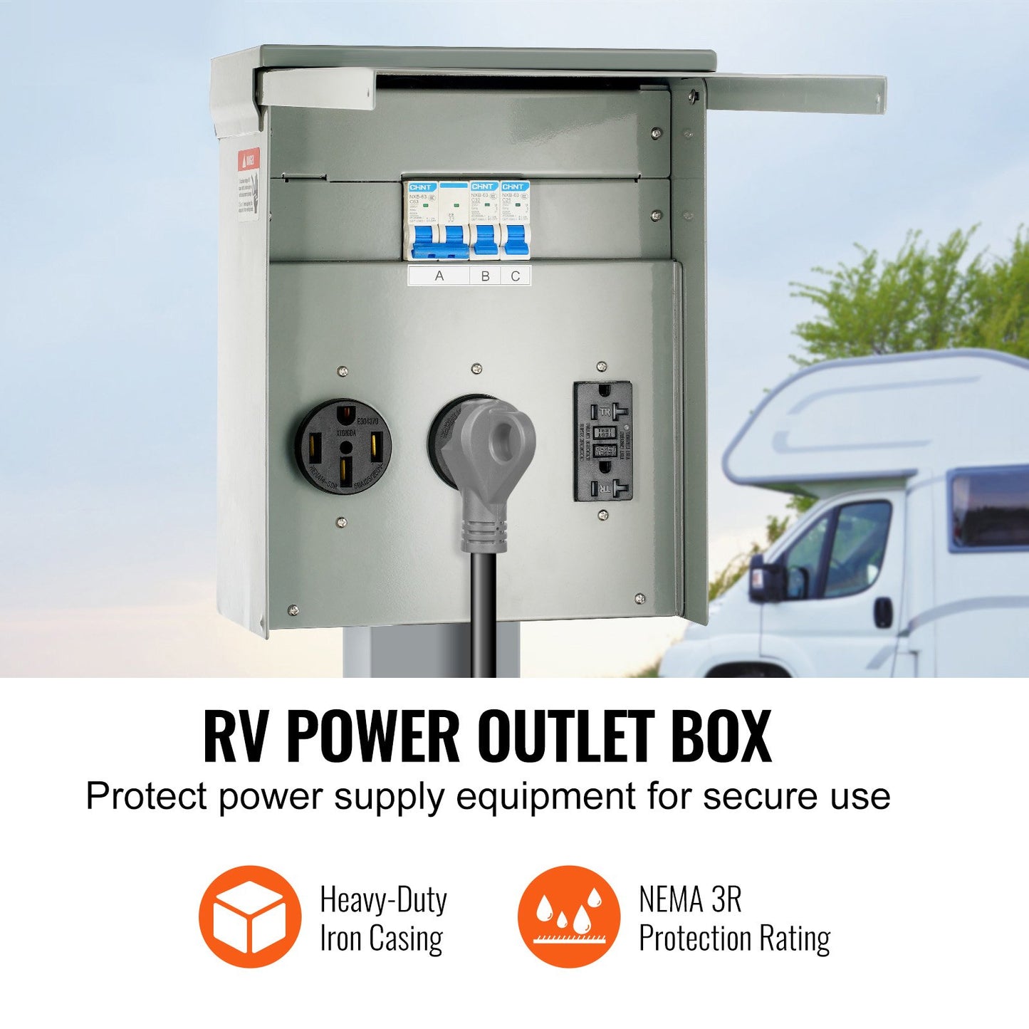 VEVOR 20/30/50A Temporary RV Power Outlet Box Electrical Outdoor Receptacle Box
