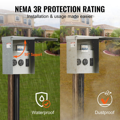 VEVOR 20/30/50A Temporary RV Power Outlet Box Electrical Outdoor Receptacle Box