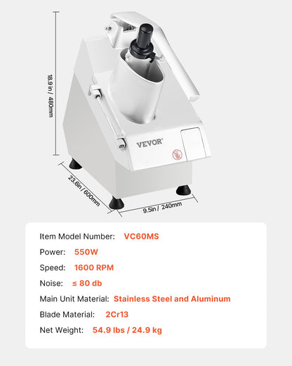 VEVOR Food Processor & Vegetable Chopper w/ 6 Blades Food-Grade Stainless Steel