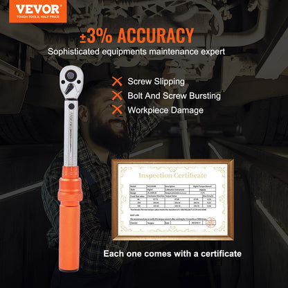 VEVOR Torque Wrench Adjustable Torque Wrench 1/4" Drive 20-200in.lb/2.3-23Nm
