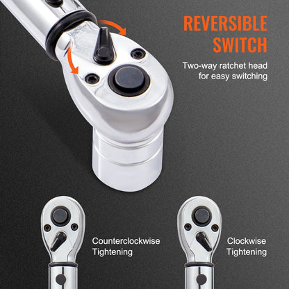VEVOR Torque Wrench Adjustable Torque Wrench 1/4" Drive 20-200in.lb/2.3-23Nm