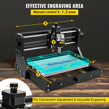 VEVOR CNC 3018 Pro CNC 3018 300×180×45 mm CNC Machine GRBL Control Mini Engraver with Offline Controller 3 Axis Engraving Machine for Carving Milling Plastic, Acrylic, PVC and Wood