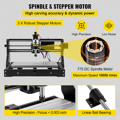 VEVOR CNC 3018 Pro CNC 3018 300×180×45 mm CNC Machine GRBL Control Mini Engraver with Offline Controller 3 Axis Engraving Machine for Carving Milling Plastic, Acrylic, PVC and Wood