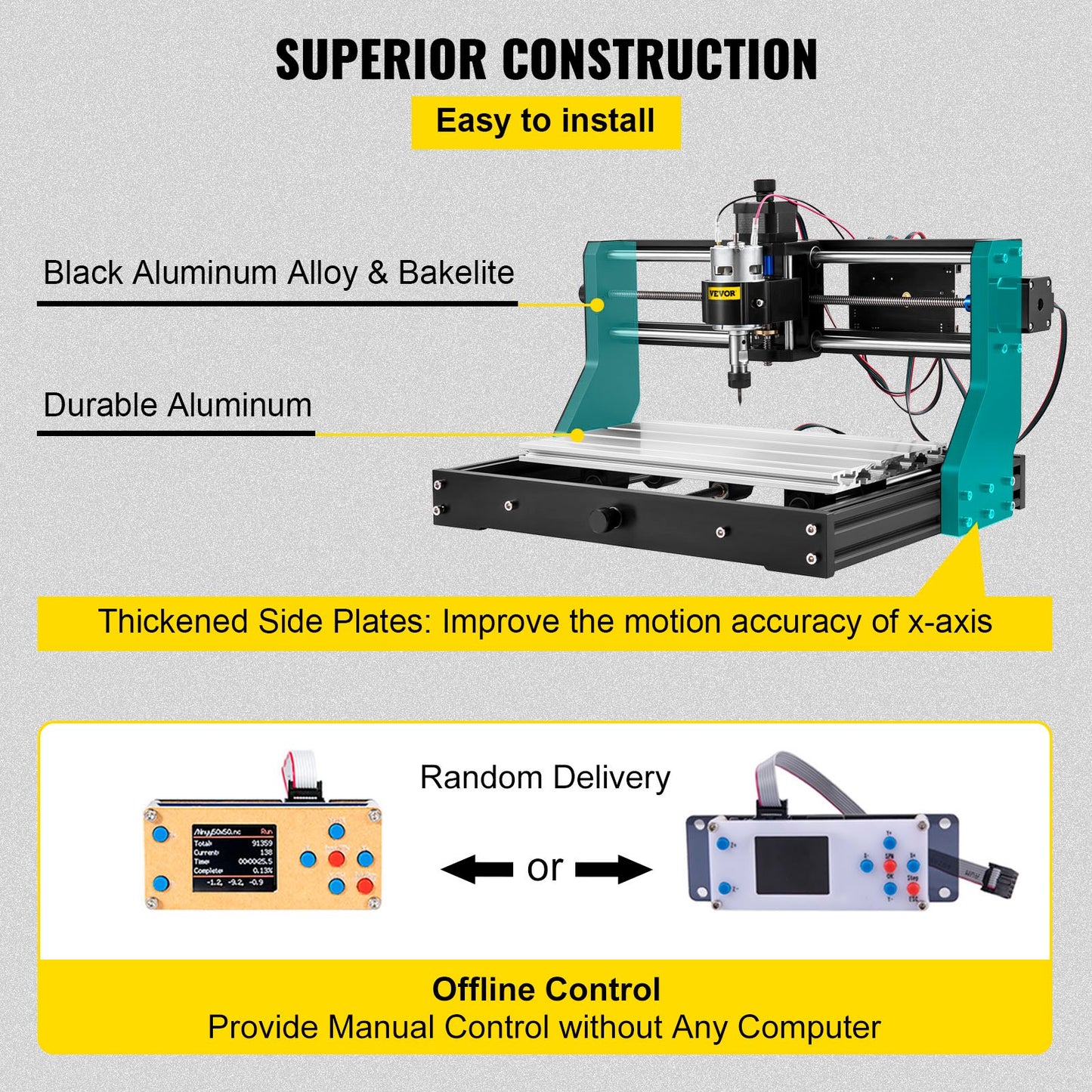 VEVOR CNC 3018 Pro CNC 3018 300×180×45 mm CNC Machine GRBL Control Mini Engraver with Offline Controller 3 Axis Engraving Machine for Carving Milling Plastic, Acrylic, PVC and Wood