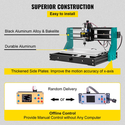 VEVOR CNC 3018 Pro CNC 3018 300×180×45 mm CNC Machine GRBL Control Mini Engraver with Offline Controller 3 Axis Engraving Machine for Carving Milling Plastic, Acrylic, PVC and Wood
