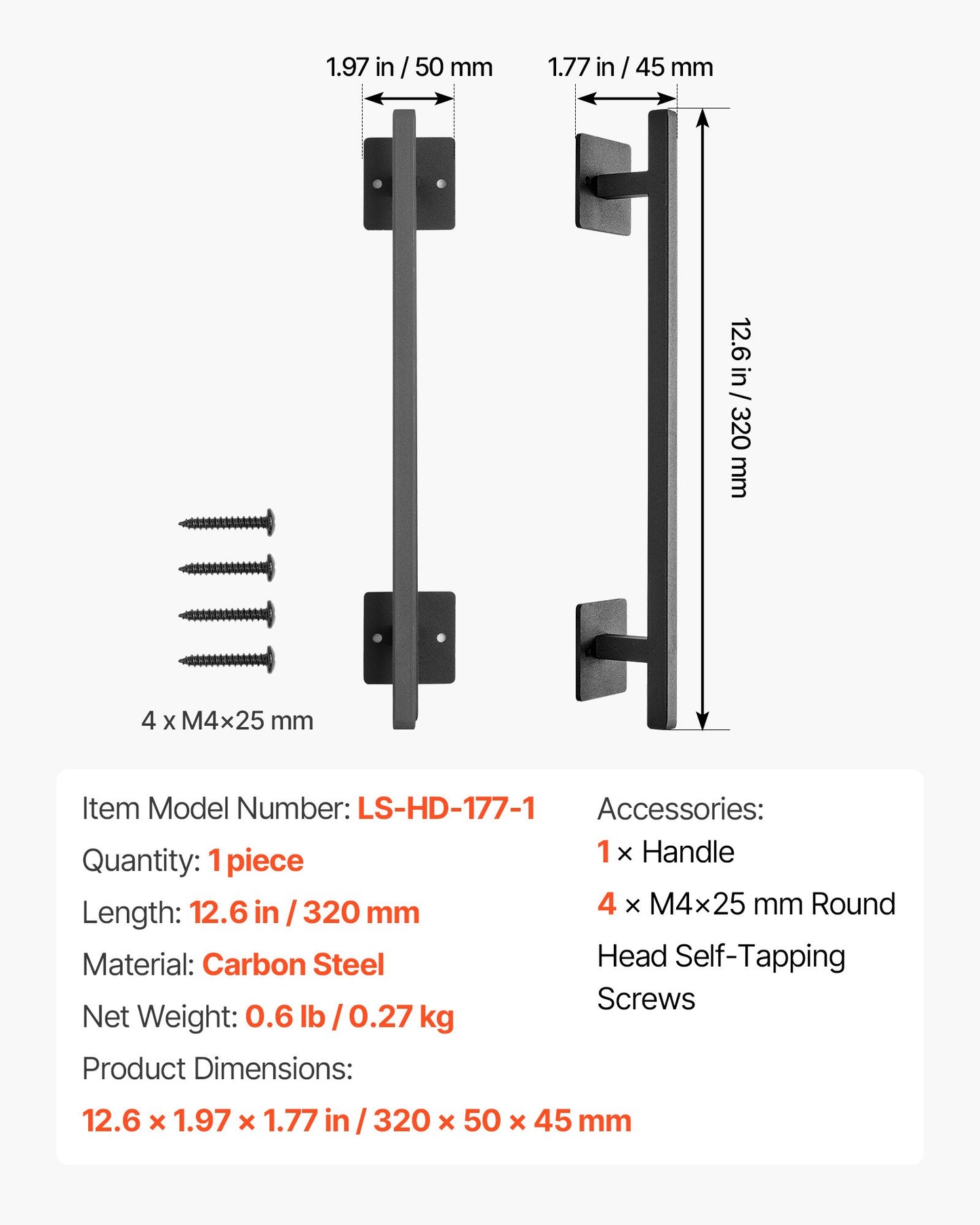 VEVOR Barn Door Handle, 320 mm Rustic Fence Gate Handle, Rust-Resistant Coating, Heavy Duty Carbon Steel Outdoor Gate Handles, Easy to Install, Metal Sliding Door Pulls for Garage Shed Closet Pantry