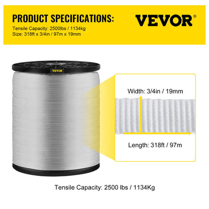 VEVOR 6000Lbs Polyester Pull Tape, 528\' x 1\" Flat Tape for Wire & Cable Conduit Work Variable Functions, Flat Rope for Pulling/Loading/Packing in Any Weather CONDITON