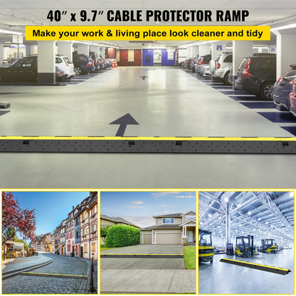VEVOR Cable Protector Ramp, 5 Packs 2 Channels Speed Bump Hump, Rubber Modular Speed Bump Rated 11000 LBS Load Capacity, Protective Wire Cord Ramp Driveway Rubber Traffic Speed Bumps Cable Protector