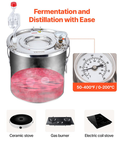 VEVOR Moonshine Still 3 Gal Water Alcohol Distiller Brewing Kit Stainless Steel