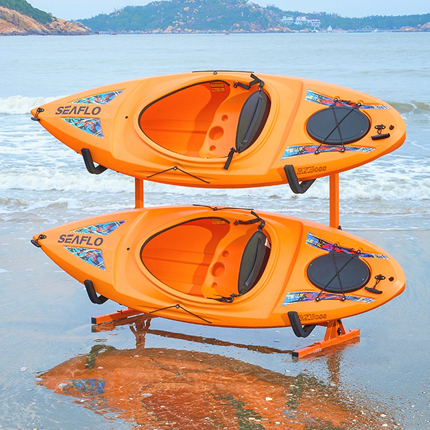 VEVOR Freestanding Kayak Storage Rack, Kayak Stand for 4 Kayak Canoe Paddleboard, Heavy-duty Steel Kayak Hanger Holder with Padded Arms and Adjustable Width, 100 kg Max Load, for Indoor Outdoor Garage
