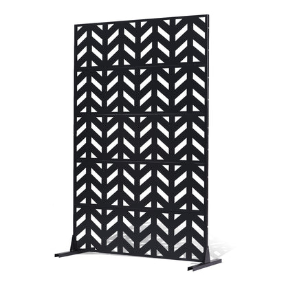 Metal Privacy Screen, 47" W x 72" H, Outdoor Privacy Screens 5-Panel, Freestanding Outdoor Divider with Stand, Decorative Garden Steel Privacy Fence for Balcony Patio Indoor Room Black