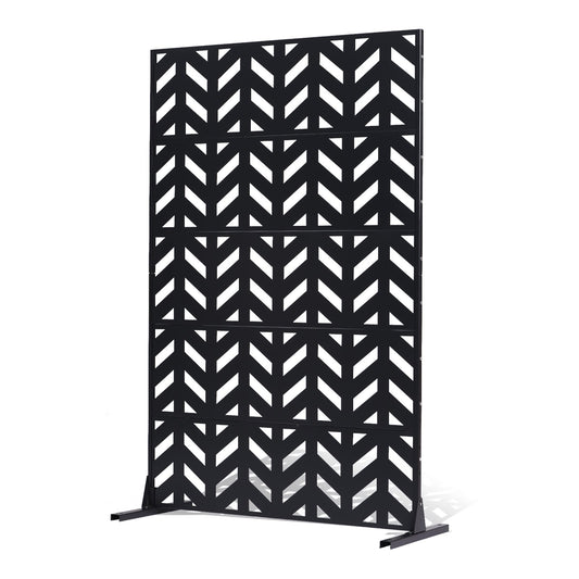 Metal Privacy Screen, 47" W x 72" H, Outdoor Privacy Screens 5-Panel, Freestanding Outdoor Divider with Stand, Decorative Garden Steel Privacy Fence for Balcony Patio Indoor Room Black