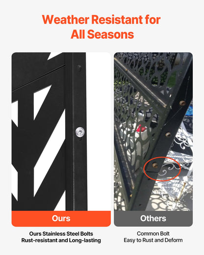 Metal Privacy Screen, 47" W x 72" H, Outdoor Privacy Screens 5-Panel, Freestanding Outdoor Divider with Stand, Decorative Garden Steel Privacy Fence for Balcony Patio Indoor Room Black