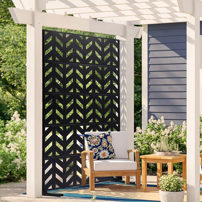 Metal Privacy Screen, 47" W x 72" H, Outdoor Privacy Screens 5-Panel, Freestanding Outdoor Divider with Stand, Decorative Garden Steel Privacy Fence for Balcony Patio Indoor Room Black