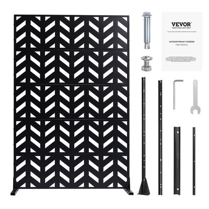 Metal Privacy Screen, 47" W x 72" H, Outdoor Privacy Screens 5-Panel, Freestanding Outdoor Divider with Stand, Decorative Garden Steel Privacy Fence for Balcony Patio Indoor Room Black