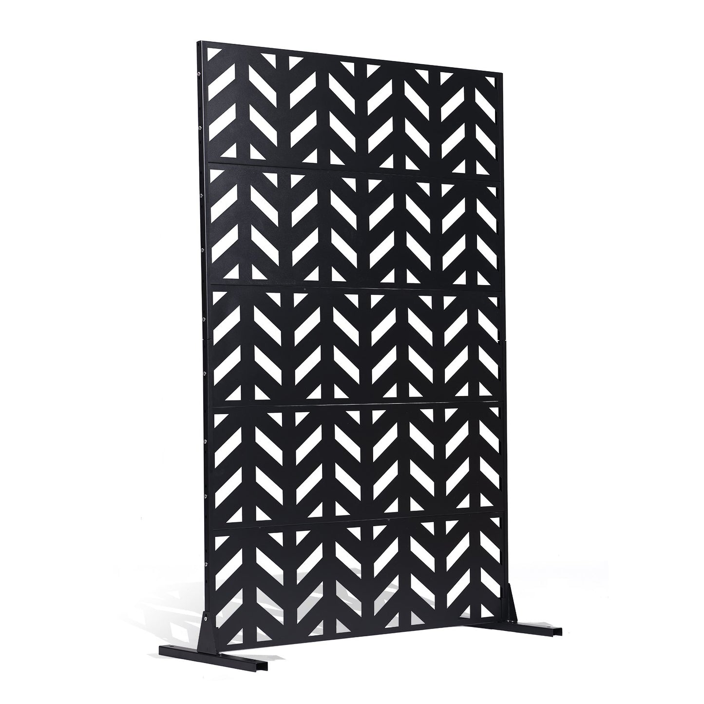 Metal Privacy Screen, 47" W x 72" H, Outdoor Privacy Screens 5-Panel, Freestanding Outdoor Divider with Stand, Decorative Garden Steel Privacy Fence for Balcony Patio Indoor Room Black