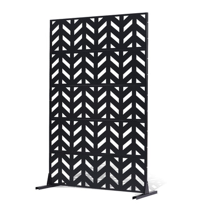 Metal Privacy Screen, 47" W x 72" H, Outdoor Privacy Screens 5-Panel, Freestanding Outdoor Divider with Stand, Decorative Garden Steel Privacy Fence for Balcony Patio Indoor Room Black