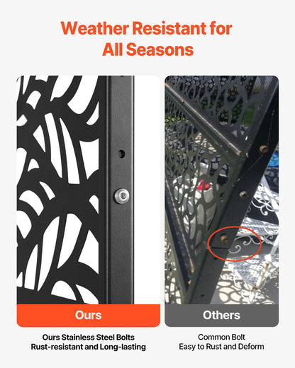 Metal Privacy Screen, 47" W x 72" H, Outdoor Privacy Screens & Panels, Freestanding Outdoor Divider with Stand, 3-Panel Decorative Garden Steel Privacy Fence for Balcony Patio Indoor Room Black