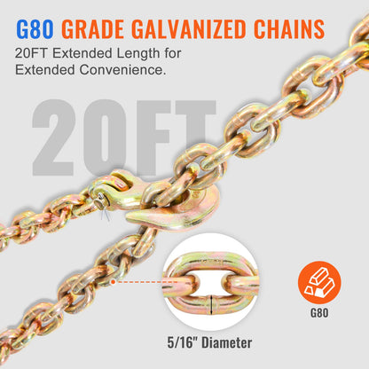 VEVOR Ratchet Chain Binder 5/16"-3/8" Load Binders 7100 lbs w/ G80 Chains 4 Pcs