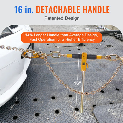 VEVOR Ratchet Chain Binder 2PCS, 0.9-1.2 cm Heavy Duty Load Binders, with G80 Chains 5443 kg Secure Load Limit, Labor-saving Anti-skid Handle, Tie Down Hauling Chain Binders for Flatbed Truck Trailer
